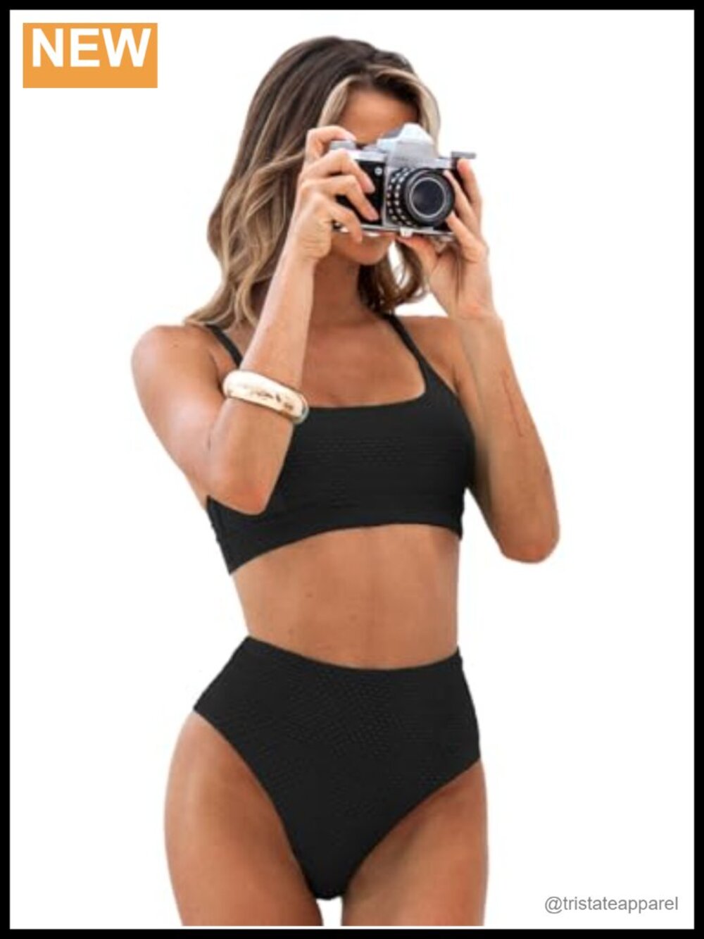 CUPSHE Women's High Waisted Bikini Set Ribbed Scoop Neck Two Piece Swim